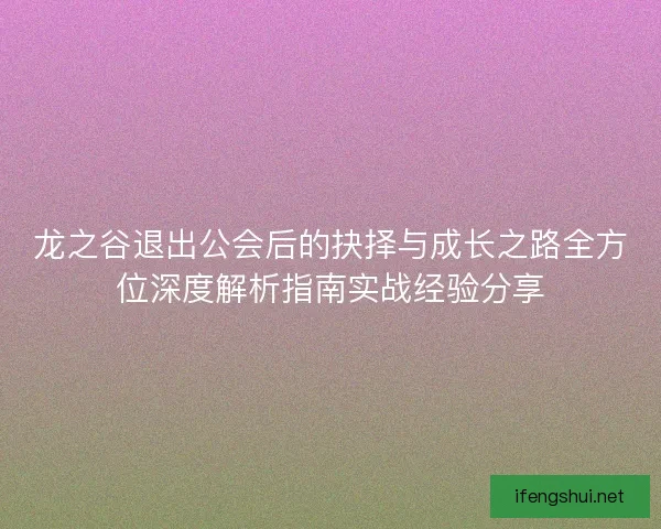 龙之谷退出公会后的抉择与成长之路全方位深度解析指南实战经验分享